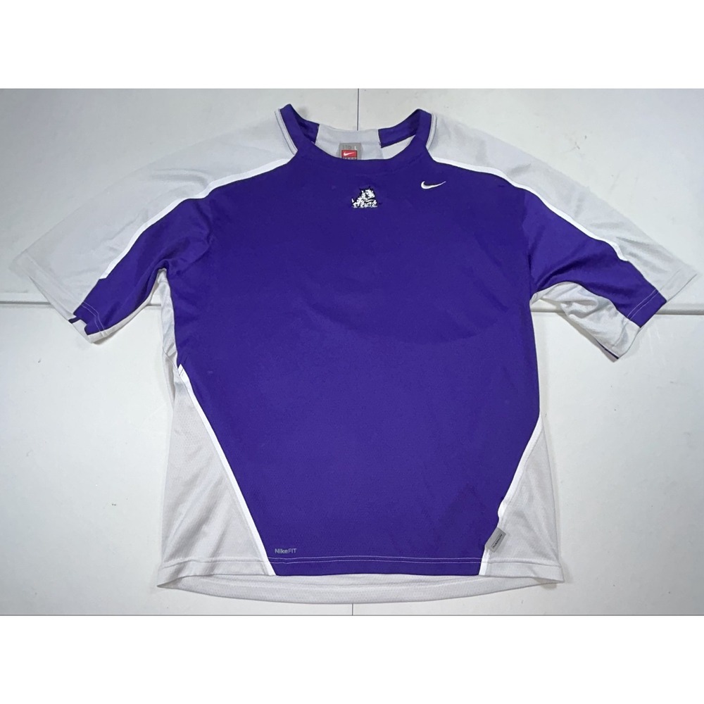 TCU Horned Frogs Team Issued Shirt Mens Large Purple White NCAA Nike NikeFIT